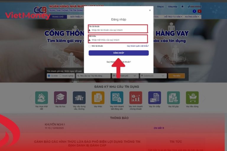 Điền thông tin đăng nhập